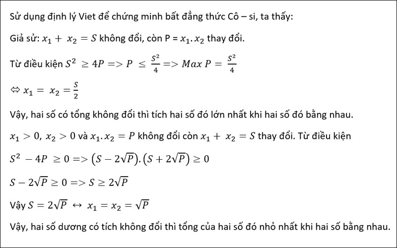 Sử dụng định lý Viet để chứng minh bất đẳng thức Cô - si 